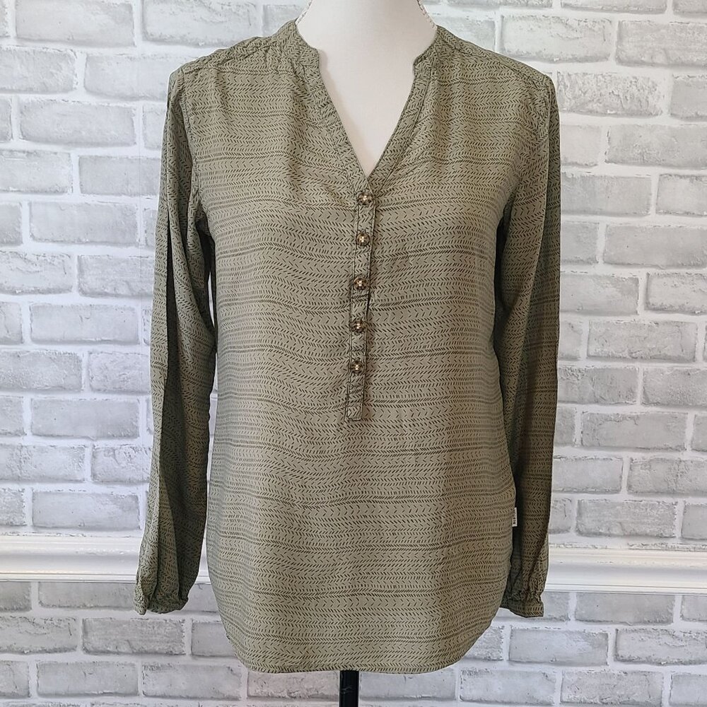Burton Durable Goods Womens Button Henley Blouse Long Sleeve Casual Small